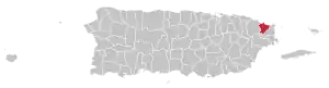 Map of Puerto Rico highlighting Luquillo Municipality