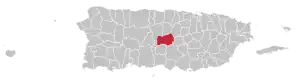 Map of Puerto Rico highlighting Orocovis Municipality