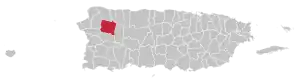 Map of Puerto Rico highlighting San Sebastián Municipality