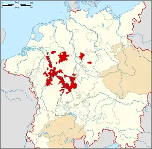 Map indicating the Electoral Rhenish Circle of the Holy Roman Empire