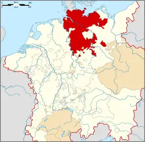 Map indicating the Lower Saxon Circle of the Holy Roman Empire