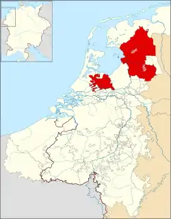 Bishopric of Utrecht c. 1350. Nedersticht is the smaller territory while Oversticht is the larger territory.