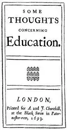 photo of the cover of the title page of John Locke's 1693 book "Some Thoughts Concerning Education"