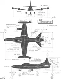 3-view silhouette of the Lockheed F-94C Starfire