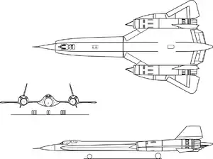 Orthographically projected diagram of the Lockheed YF-12.
