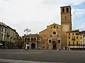 The facade of Lodi Cathedral and Piazza della Vittoria