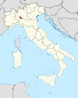 Map highlighting the location of the province of Lodi in Italy
