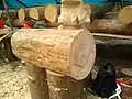 Log furniture: chest from a hollowed log closed