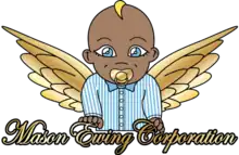 Baby Madison puts his hands on the name of the company, he have golden wings.