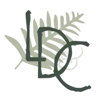 Green letters "LDC" diagonally across a light green fern leaf.