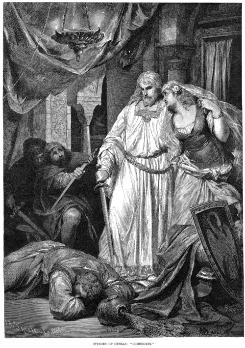 Image 5Scene from Lohengrin, by Arthur Thiele (edited by Adam Cuerden) (from Wikipedia:Featured pictures/Culture, entertainment, and lifestyle/Theatre)