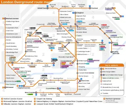 Schematic map of the London Overground network