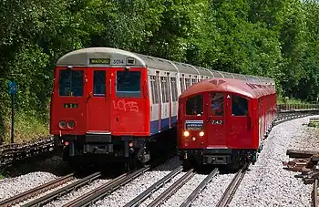 Image 24London Underground A60 Stock (left) and 1938 Stock (right) trains showing the difference in the sizes of the two types of rolling stock operated on the system. A60 stock trains operated on the surface and sub-surface sections of the Metropolitan line from 1961 to 2012 and 1938 Stock operated on various deep level tube lines from 1938 to 1988.