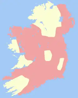 The Lordship of Ireland (pink) in 1300.
