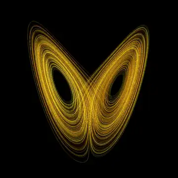 A solution in the Lorenz attractor plotted at high resolution in the xz plane.