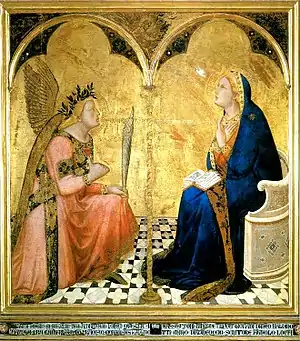 The floor tiles in Lorenzetti's Annunciation (1344) strongly anticipate modern perspective