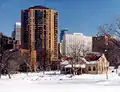 Loring Park in winter, park center erected c. 1906