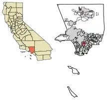 Location of Cudahy in Los Angeles County, California.