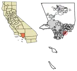 Location of La Mirada in Los Angeles County, California