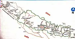 Gorkha Kingdom of Nepal in the 18th century. Kirat Kingdom in the east was an independent kingdom prior to Prithvi Narayan Shah's Gorkha invasion.