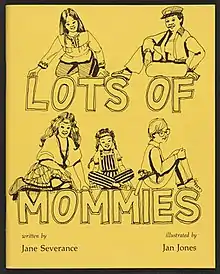 Cover of Lots of Mommies showing the four mommies and Emily sitting atop the title