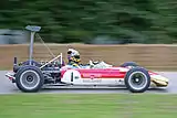 A Lotus 49B with the original, banned rear wing being demonstrated at the 2008 Goodwood Festival of Speed