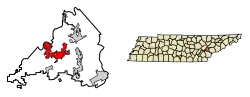 Location of Loudon in Loudon County, Tennessee.