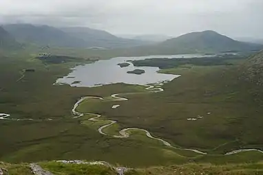 Lough Inagh and Lissoughter (back, right), viewed from Knockpasheemore