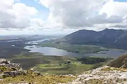 Lough Inagh and the Twelve Bens, viewed from the Maumturks