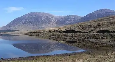 Looking north to Letterbreckaun (left), and Knocknahillion (right), across Lough Inagh