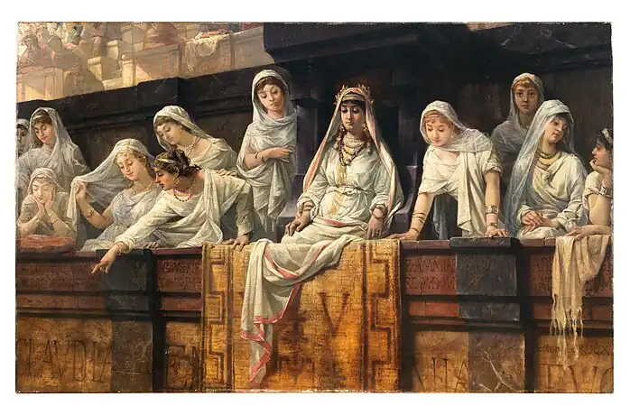 Leroux's painting of Vestal virgins at the Roman Colosseum (c. 1890).