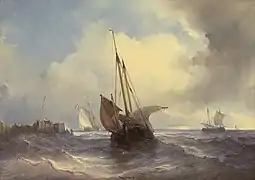 Louis Meijer Sailing ships on a choppy sea