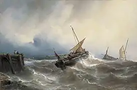 Louis Meijer Sailing vessels off the coast in stormy waters 1845
