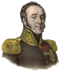 Color print of a man in a high-collared military uniform with gold epaulettes