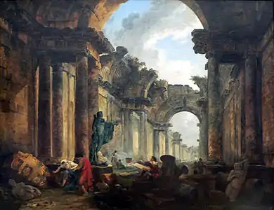 Imaginary View of the Grand Gallery of the Louvre in Ruins (1796), 114.5 x 146 cm., Louvre