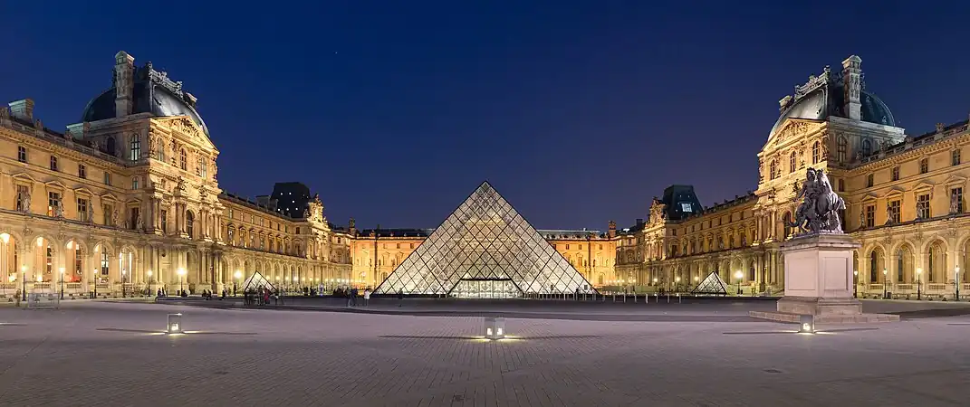 Image 22The Louvre, Paris, showing the glass-and-metal Pyramid, designed by I. M. Pei to act as the museum's main entrance, and completed in 1989