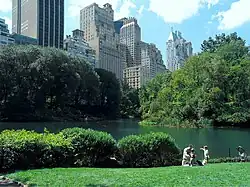 A view of skyscrapers from the Pond, at the southern border of Central Park