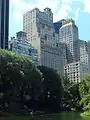 Closeup of the hotel as seen from Central Park