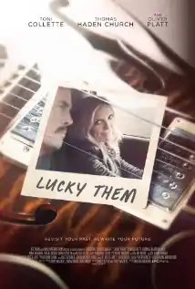 A polaroid photo of a man with a moustache and a blonde woman. The photo is tucked behind the strings of a guitar.