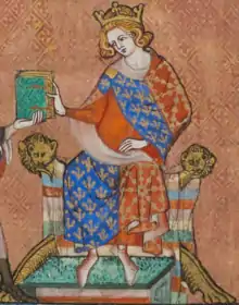 Miniature depicting Louis X seated on a throne