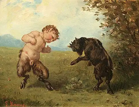 Faun and goat, Ludwig Knaus (c. 1868).