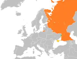 Map indicating locations of Luhansk People's Republic and Russia