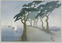 Bertha Lum, American, 1869 - 1954; Pines by the Sea; 1912; Color woodcut