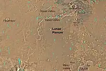 Map of Lunae Palus quadrangle with labels. The Kasei Valles can be seen at the top of the image.