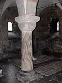 Simple, Romanesque cushion capital in the crypt of Lund Cathedral (Sweden)