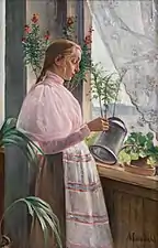 Girl Watering Flowers, possibly early 1890s