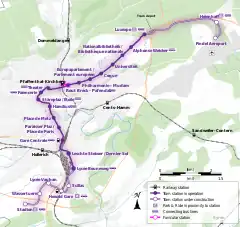  Map showing the planned route of the new tramline from Luxembourg airport to Cloche d'Or