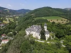 Aerial view of Oberranna Castle in Mühldorf