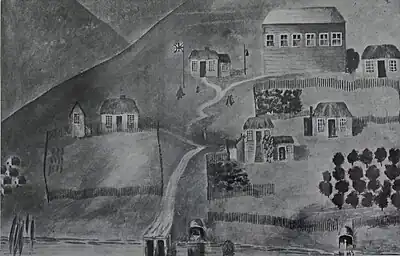 Sketch by Emma Hobbs before the mission house was destroyed by a fire on 1st of September 1838