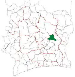 Location in Ivory Coast. M'Bahiakro Department has had these boundaries since 2005.